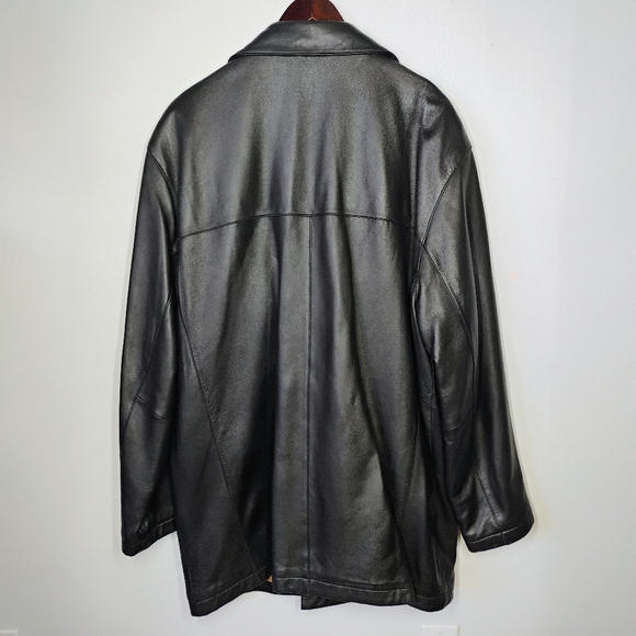 SOLD Dockers Black Lamb Leather Button Up Coat Jacket Mens Size Large - Picture 4 of 16